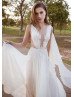 Ivory Lace Pleated Chiffon Sexy Wedding Dress